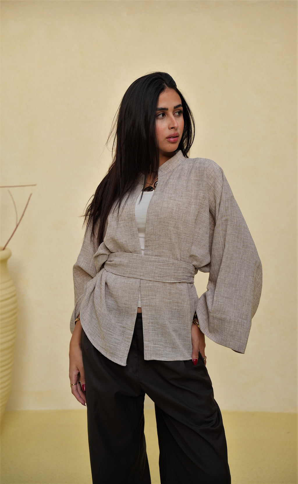 Linen Cardigan with Belt