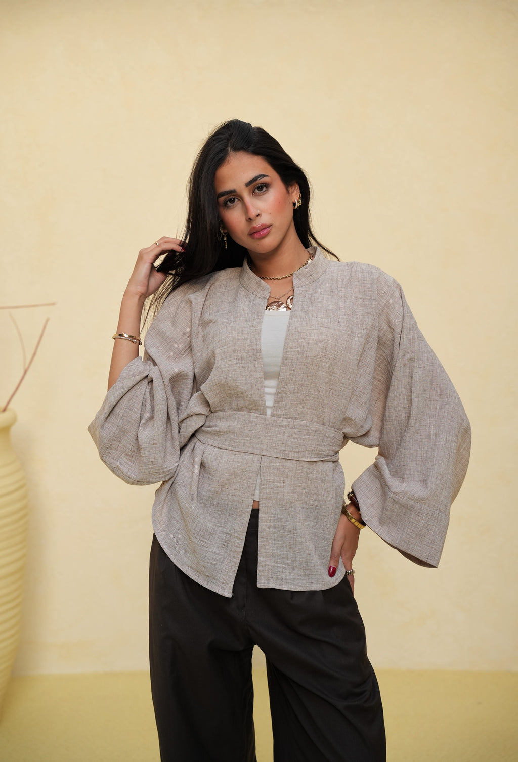 Linen Cardigan with Belt