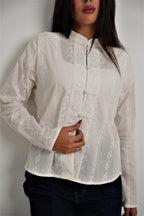 Embroidered Mandarin Shirt - Long Sleeve