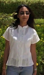 Embroidered Mandarin Shirt - Short Sleeve