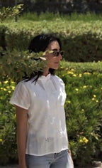 Embroidered Mandarin Shirt - Short Sleeve