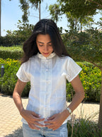 Embroidered Mandarin Shirt - Short Sleeve
