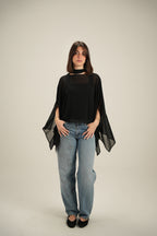 Luna Chiffon Poncho with Scarf Belt
