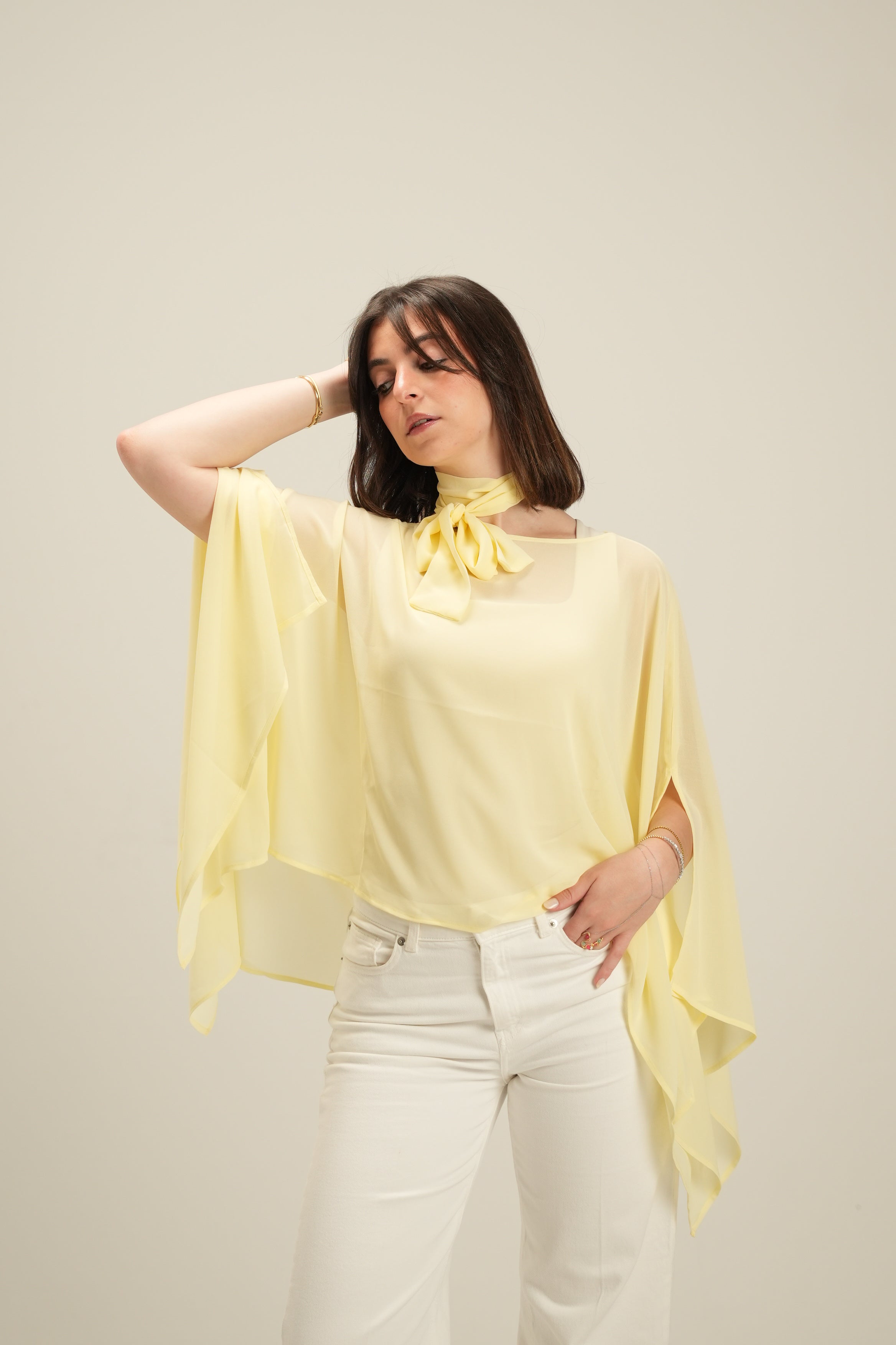 Luna Chiffon Poncho with Scarf Belt
