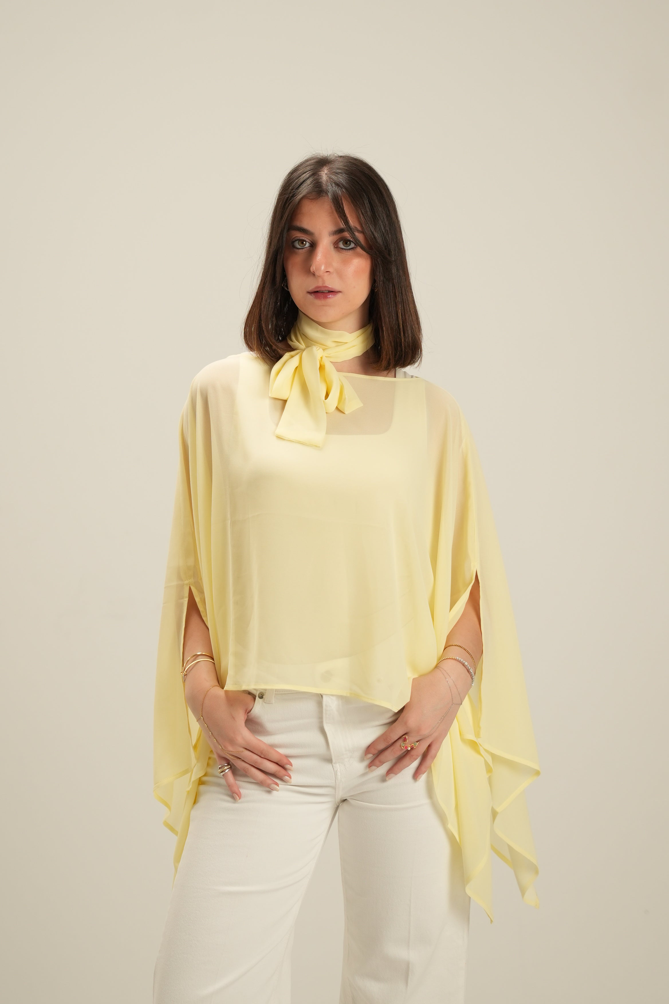 Luna Chiffon Poncho with Scarf Belt