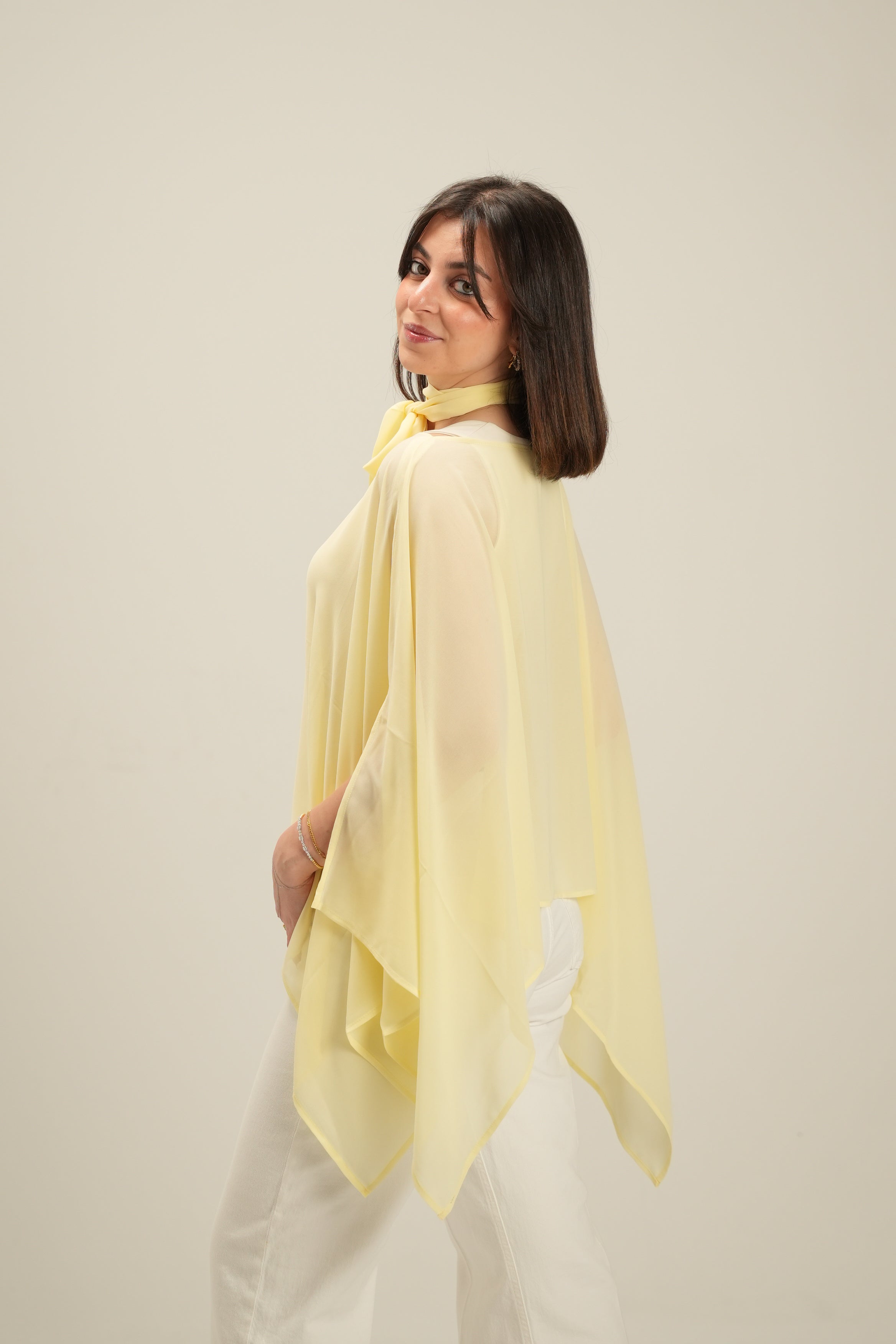 Luna Chiffon Poncho with Scarf Belt