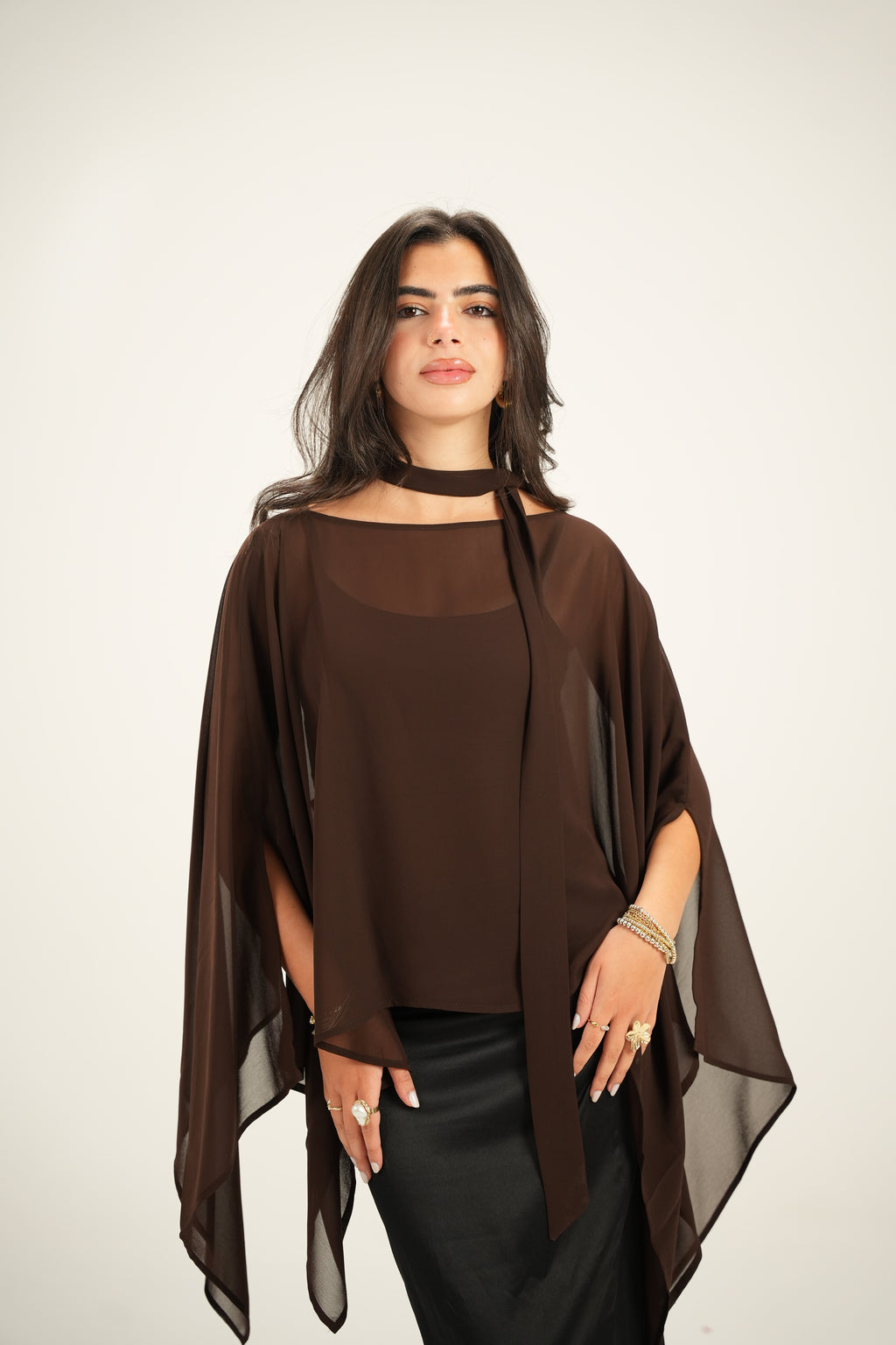 Luna Chiffon Poncho with Scarf Belt