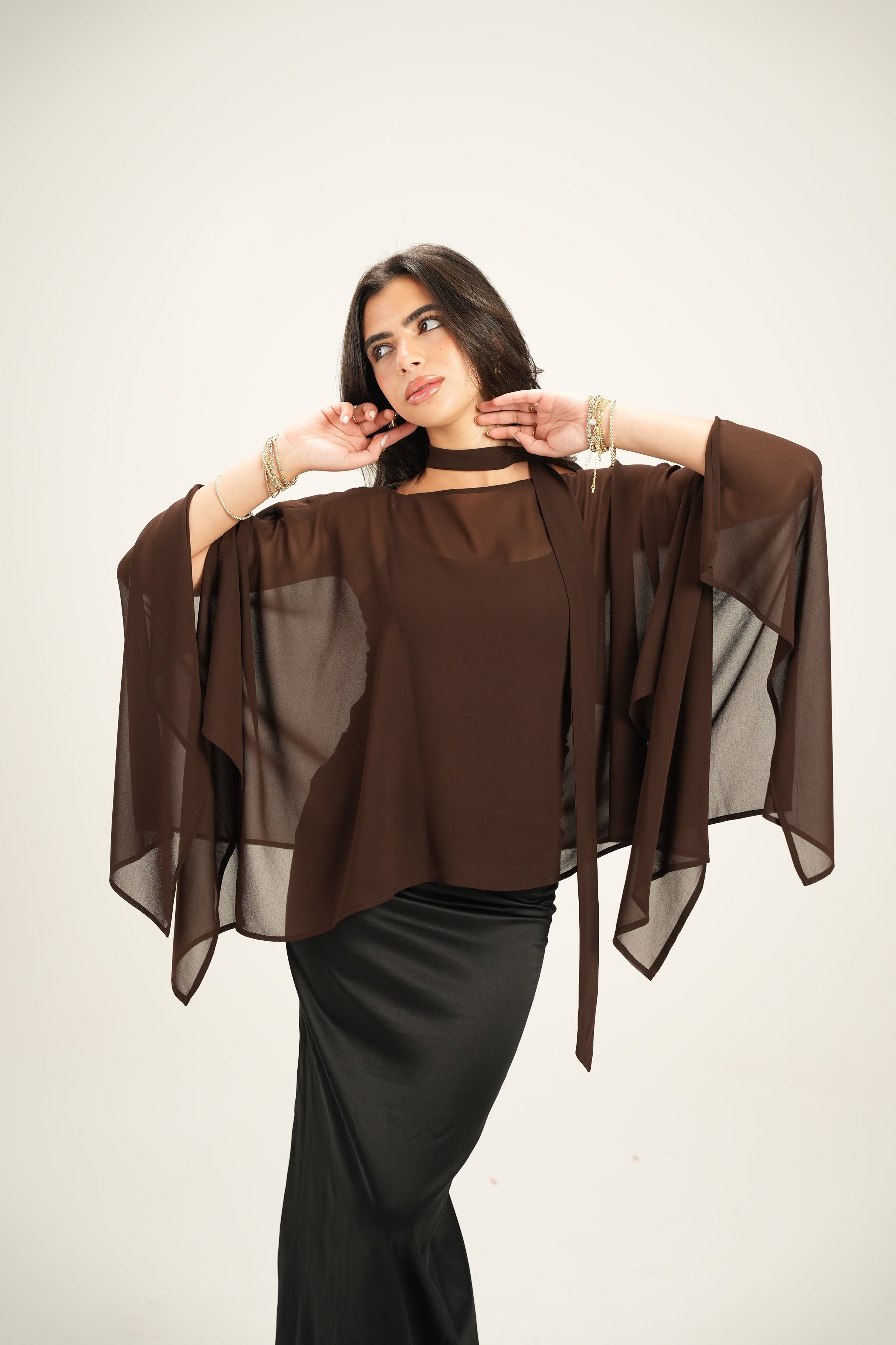 Luna Chiffon Poncho with Scarf Belt