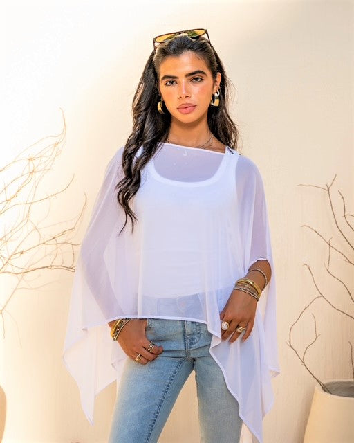 Luna Chiffon Poncho with Scarf Belt