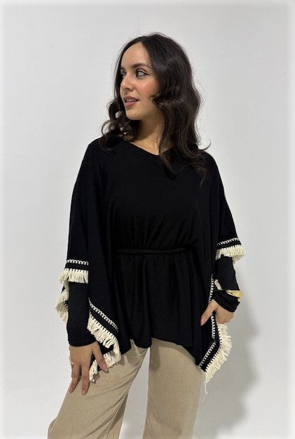 V-Haze Poncho With Fringes