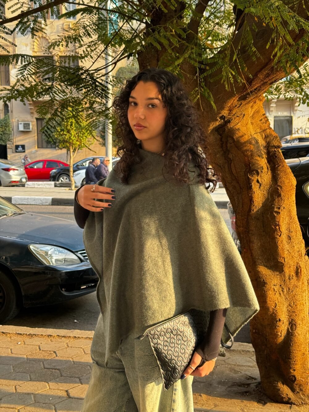 Wool Mohair Cape in Green