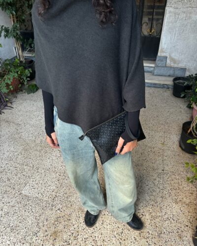 Wool Mohair Cape in Stormy Greyish Black