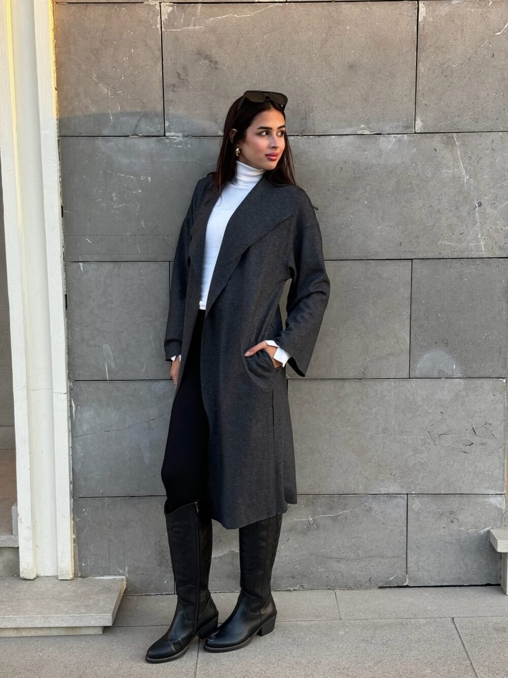 Grey Wool Jacket- Long - Image 2