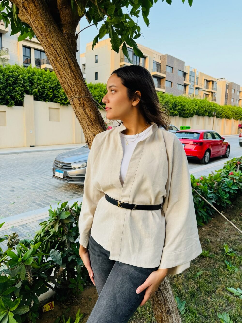 Dune Linen Kimono in Beige Kaki - Image 2