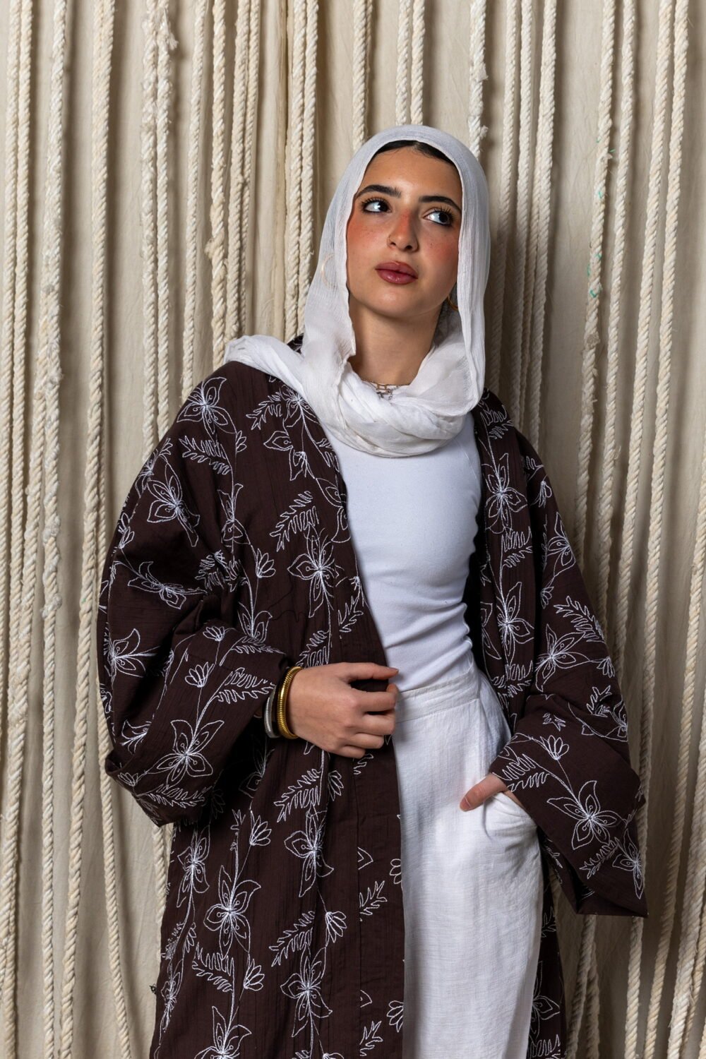 Embroidered Kimono Brown - Long