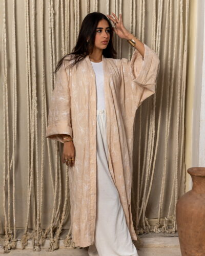 Peach Embroidered Kimono - Long