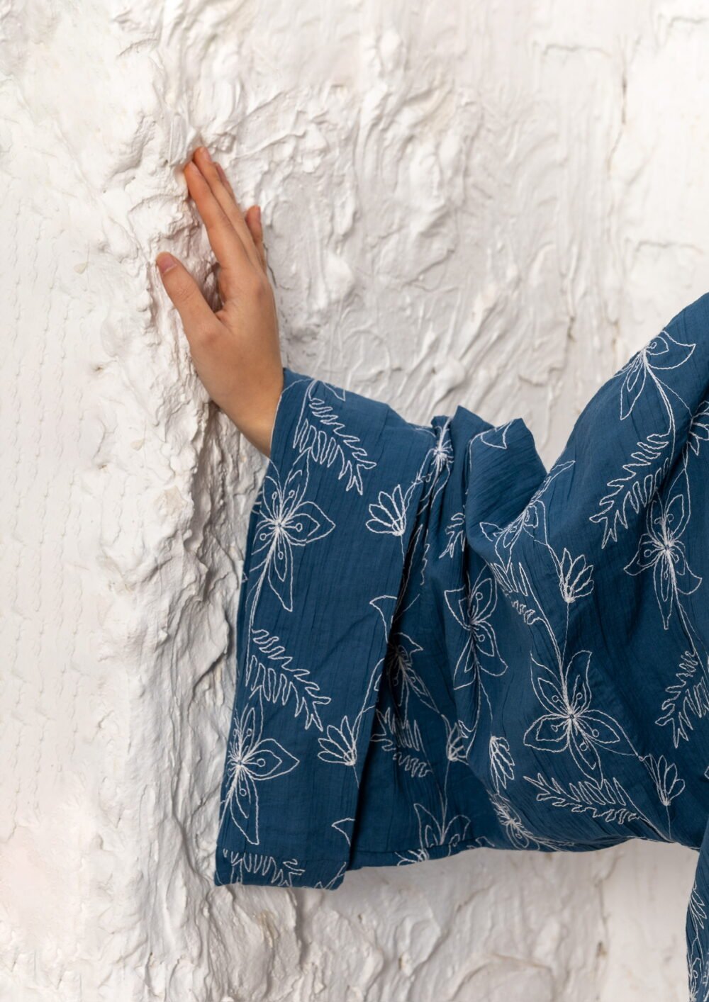 Turquoise Embroidered Long Cotton Kimono - Image 3