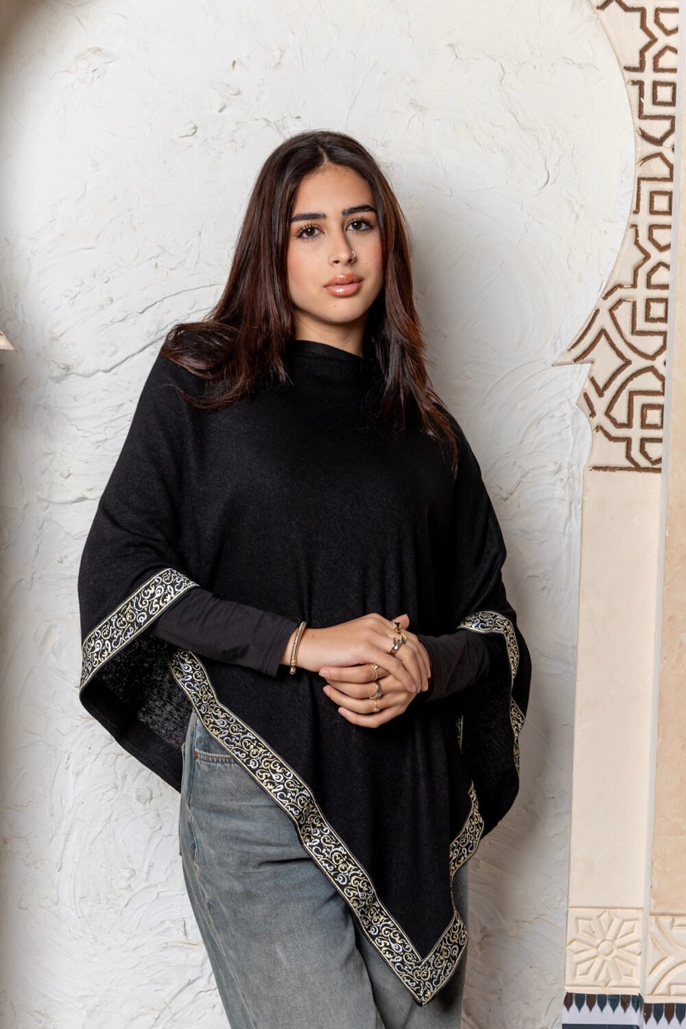 Moonlit Cape - Black Viscose with Arabic Calligraphy - Image 2