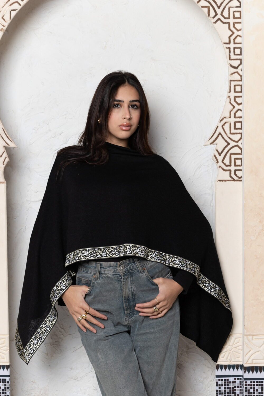 Moonlit Cape - Black Viscose with Arabic Calligraphy - Image 3
