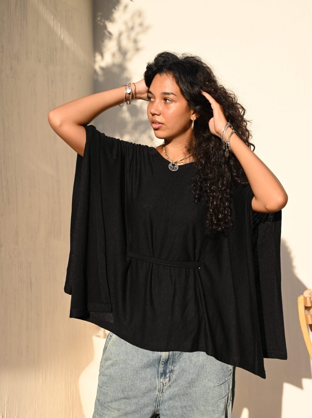 V Haze Poncho in Fine Viscose Mix - Image 4