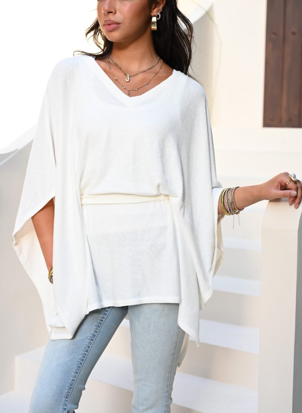 V Haze Poncho in Fine Viscose Mix - Image 3
