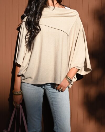 Cleo Poncho Top - Beige Midi Sleeve