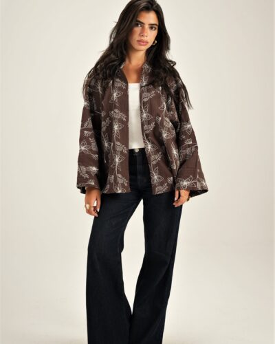 Embroidered Kimono Brown