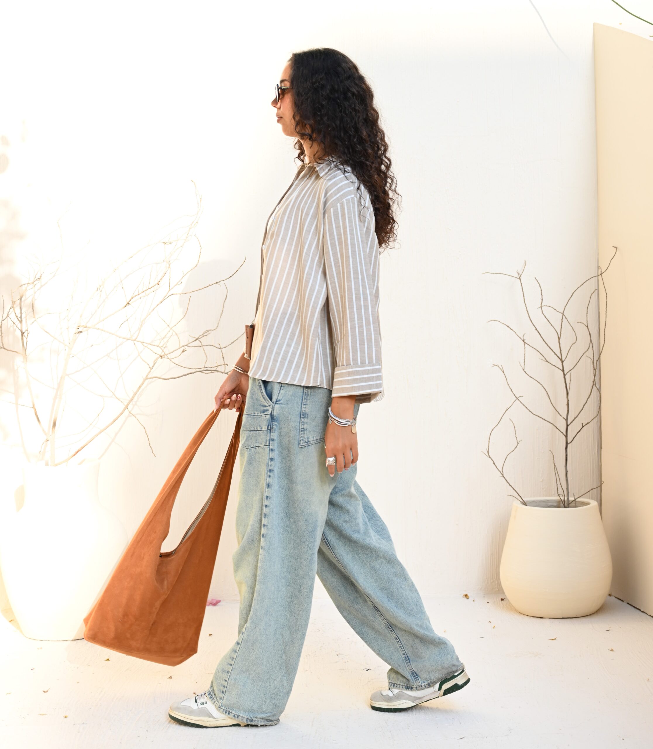 Everyday Long Sleeve Shirt - Beige Stripped - Image 2