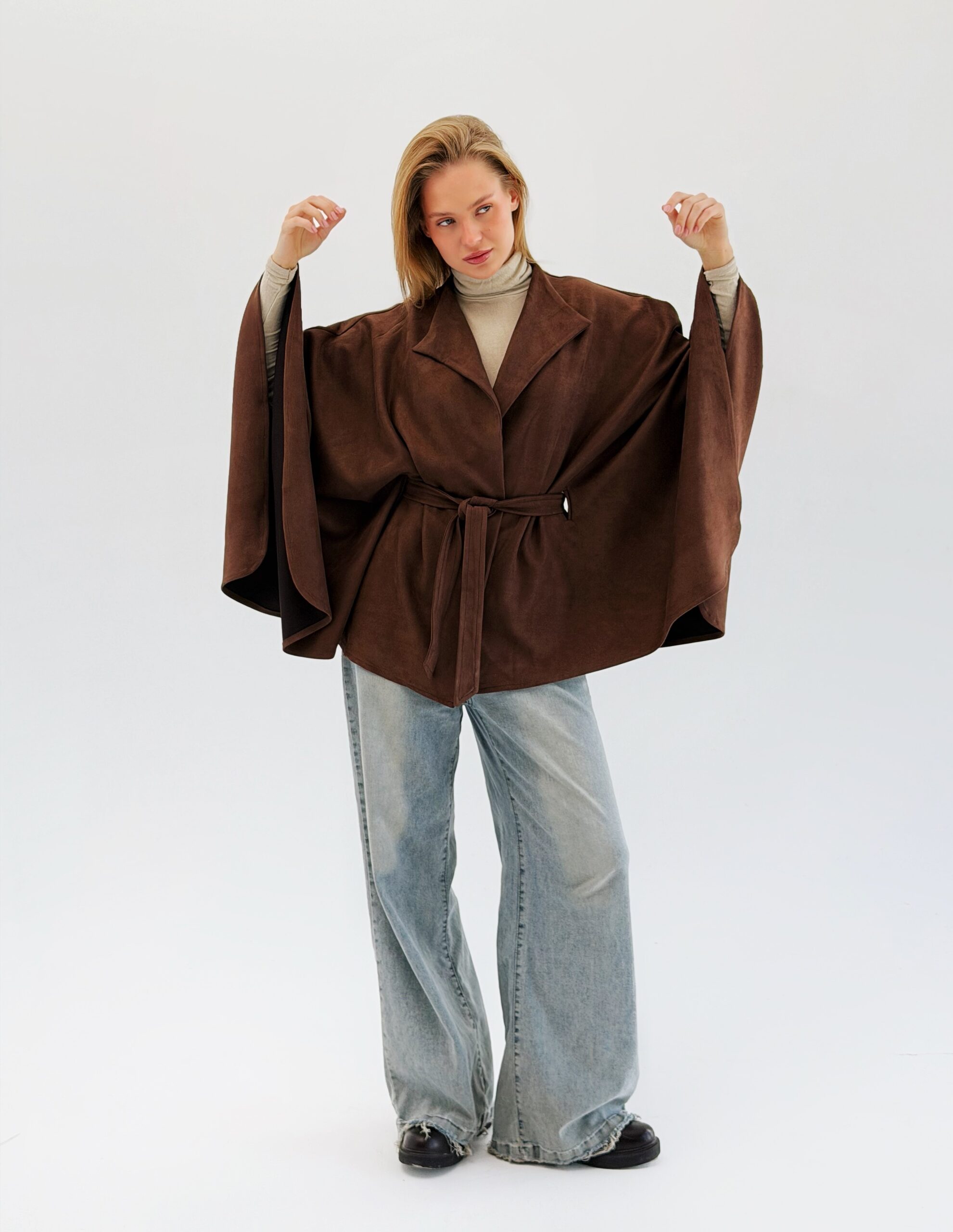 Glacia Cape in Brown Suede - Image 2