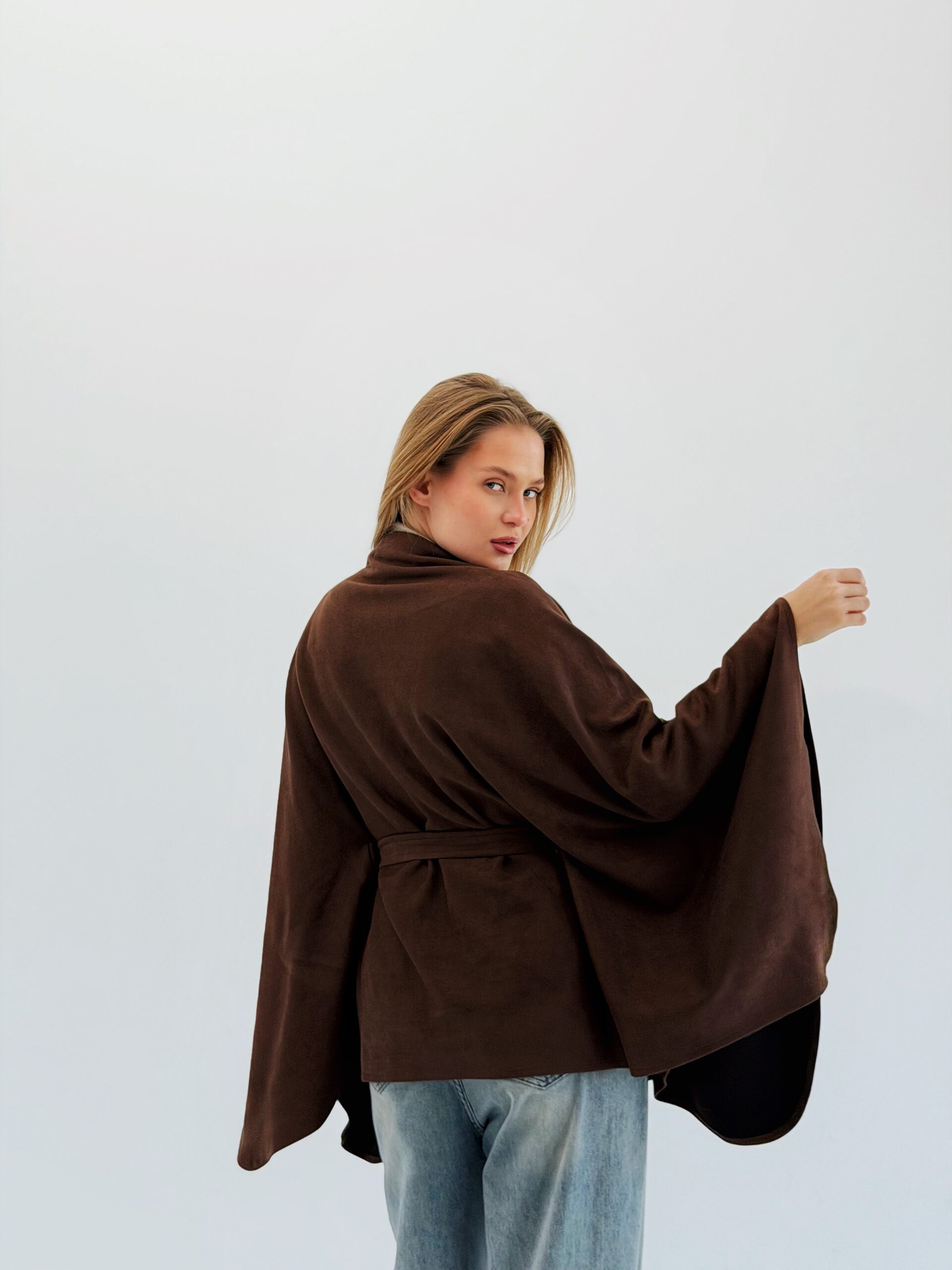 Glacia Cape in Brown Suede - Image 3