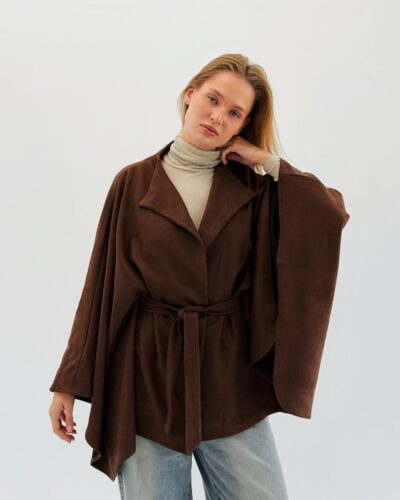 Glacia Cape in Brown Suede