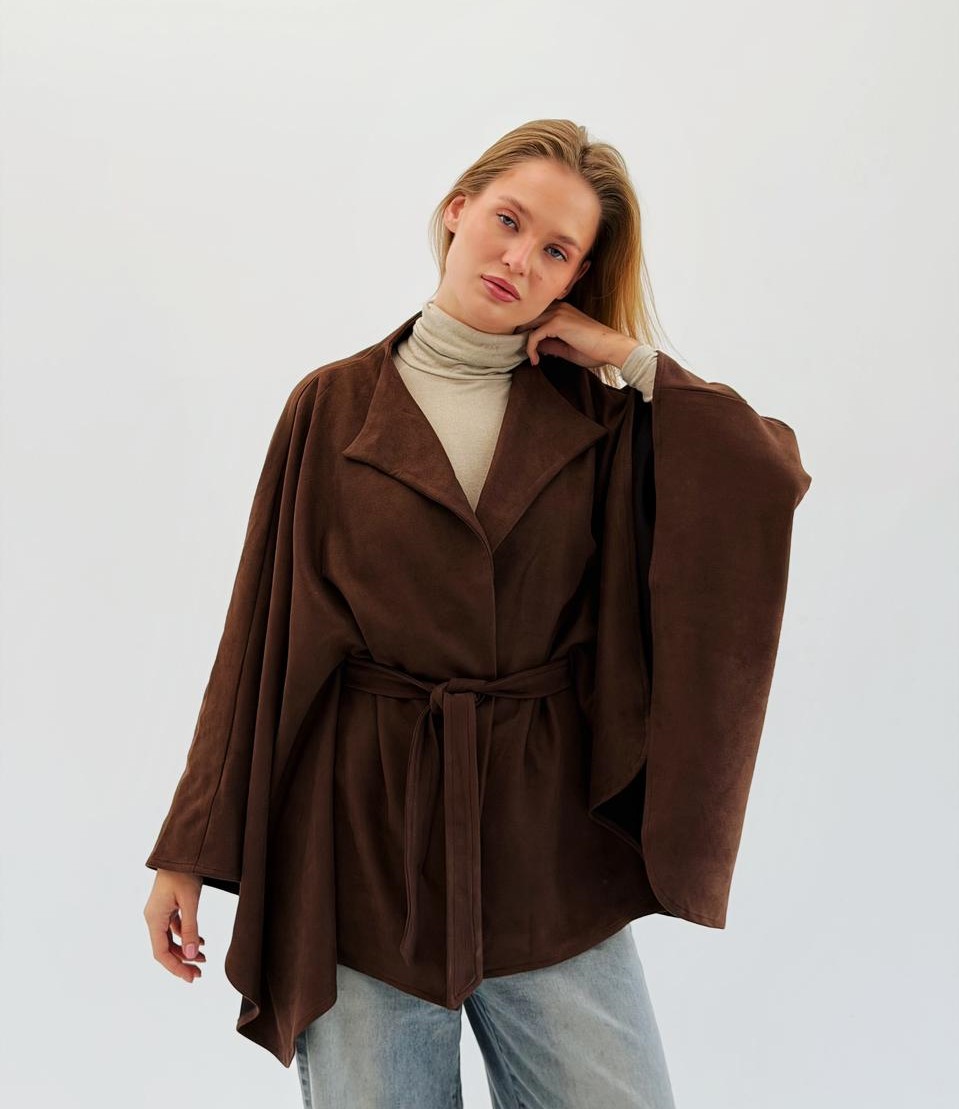 Glacia Cape in Brown Suede
