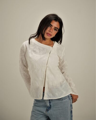 Embroidered Ivory Shirt Jacket