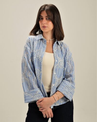 Embroidered Stripe Long Sleeve Shirt
